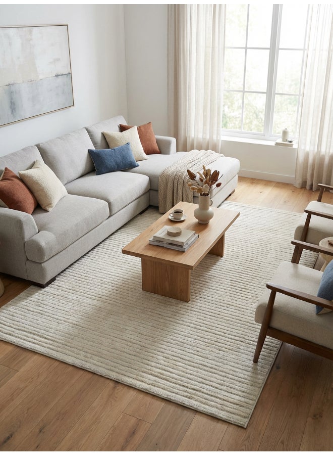 Carpet Shaggy Rugs with Soft Texture, Color - Cream, Size - 120x170 cm - 4x5.5 ft, Design - Rocco Stripes , Ideal for Mid-Small sized Family room, Bedroom with twin or queen beds, Home office, Entry hallways, Foyers or Balcony